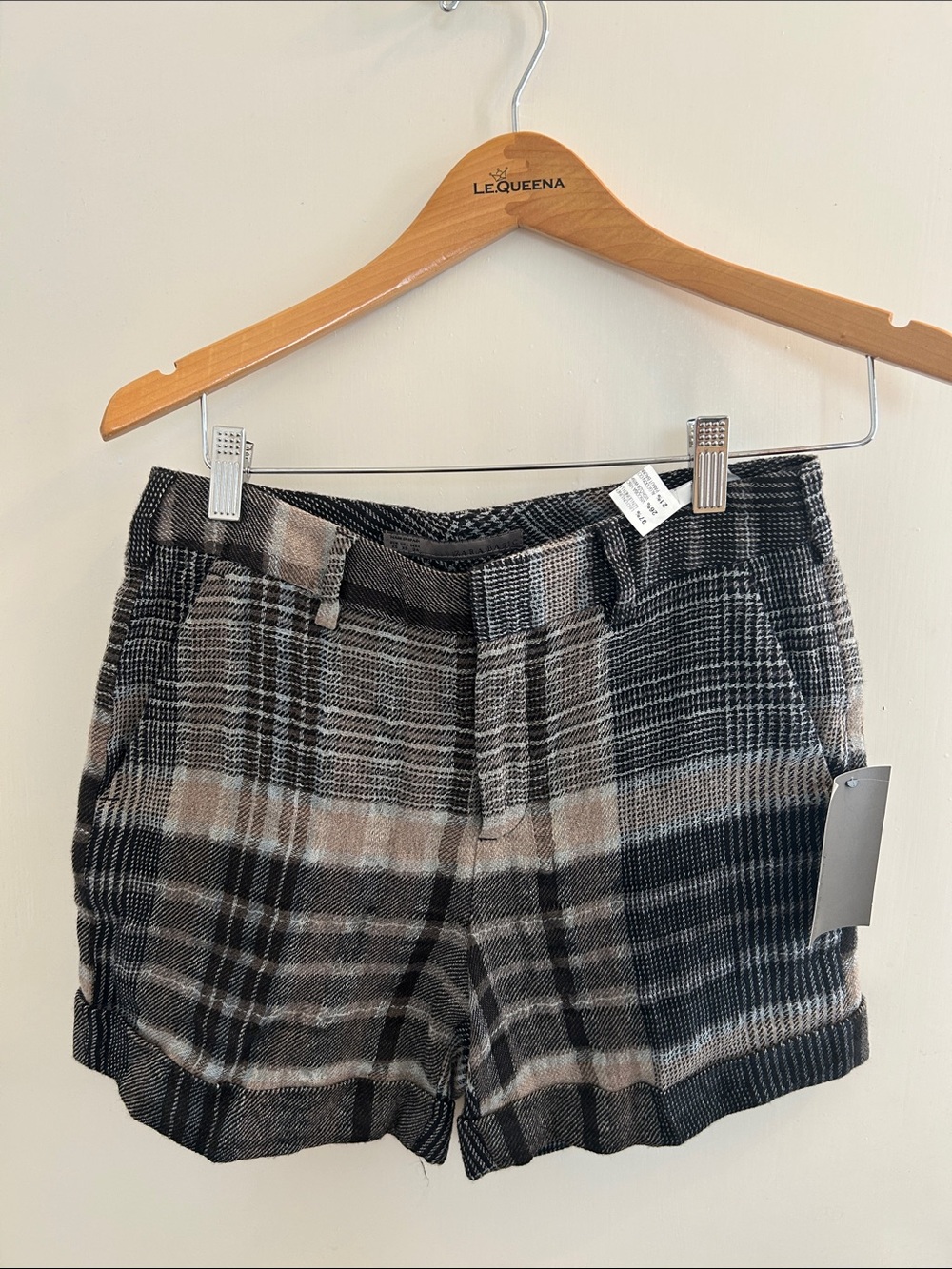 Zara Plaid Tailored Shorts - Black & Tan